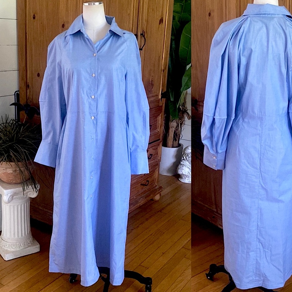 COS Sky Blue Button-Front Maxi Shirt Dress